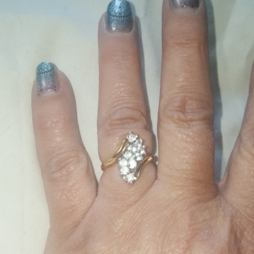 Vintage Waterfall Crystal Cocktail Gold Tone Ring